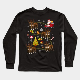 Boxer Dog Christmas Tree Santa Hat Lights Long Sleeve T-Shirt